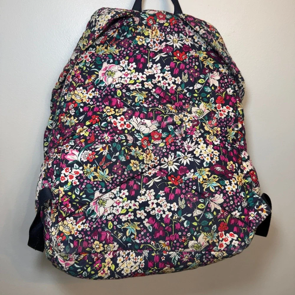 Vera Bradley Quilted Floral Print Backpack Navy Multicolor Travel